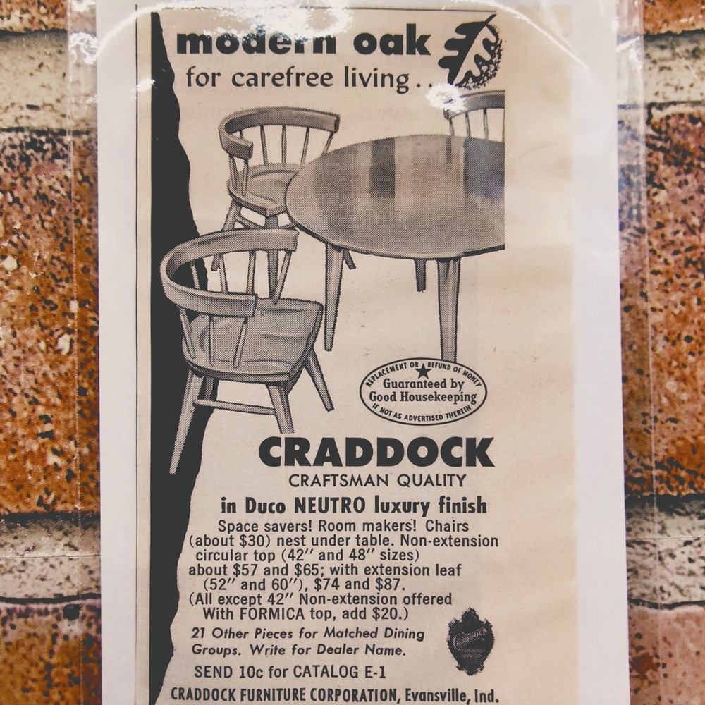 1956 Craddock Furniture Modern Oak Dining Table Chairs - Orig‎ Vtg Print Ad